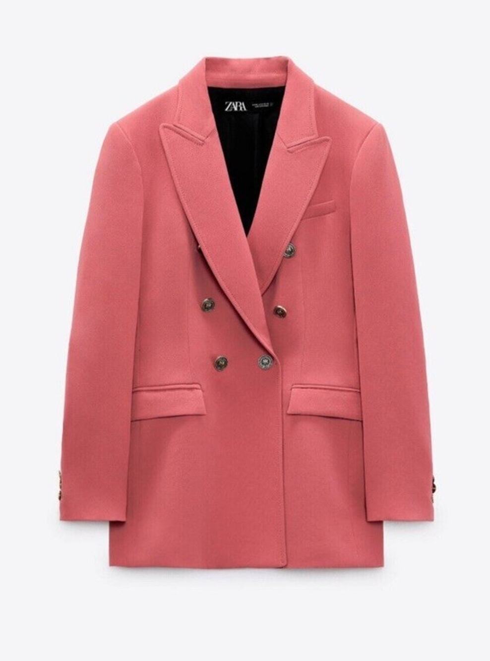 NWT Zara Long Double Breasted Blazer Terracotta Coral Pink Jacket XS